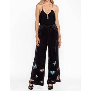 Johnny Was Luciana Seamed Wide Leg Pants Womens Large Brown Velvet Butterfly